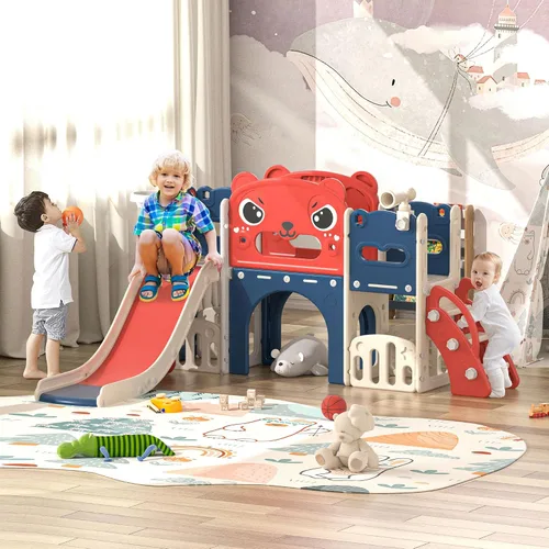 Vista 7 de NYEEKOY Juego de tobogán y escalador 9 en 1 para niños pequeños, independiente para interiores y exteriores, tobogán para niños de 1 a 8 años, patio
