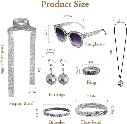 Vista 2 de zxbaers Accesorios de discoteca de los años 70, juego de accesorios de disfraz de discoteca para mujer, accesorios de bola