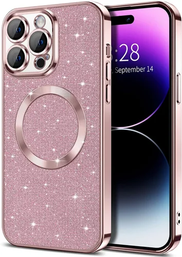 Vista 19 de Hython para iPhone 12 Funda con chispas brillantes, fundas transparentes magnéticas con protector de lente de cámara [Compatible con MagSafe]