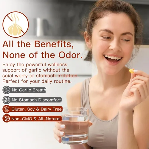 Vista 4 de Extracto de ajo envejecido, 300 unidades, 7500 mg de ajo orgánico inodoro, suplemento para apoyo cardíaco e inmunológico, vegetariano, sin OMG