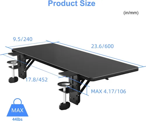 Vista 5 de Suptek DSF3LB - Extensor de escritorio de 9.5 x 23.6 pulgadas, soporte de muñeca, plataforma plegable para bandeja de teclado, adecuado para Negro