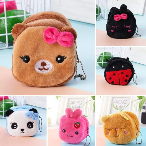 Vista 2 de Lindo panda de peluche pequeño monedero monedero cremallera dinero monedero niños cumpleaños