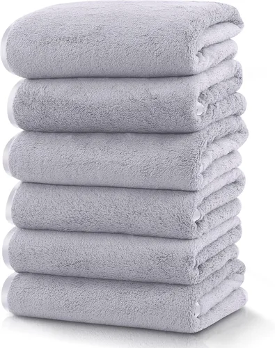 Vista 43 de TENSTARS Toallas de baño de seda con dobladillo para liquidación de baño - 27 x 55 pulgadas - Ligeras, delgadas, de secado rápido - Toalla