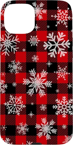 Vista 9 de Snowflakes Snow Snowing Christmas Winter Red Black Plaid Case for iPhone 17