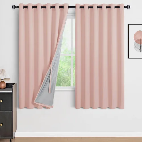 Vista 113 de DWCN - Cortinas 100% opacas para dormitorio con forro negro, cortinas de ventana de doble capa con aislamiento térmico que oscurecen toda la Azul