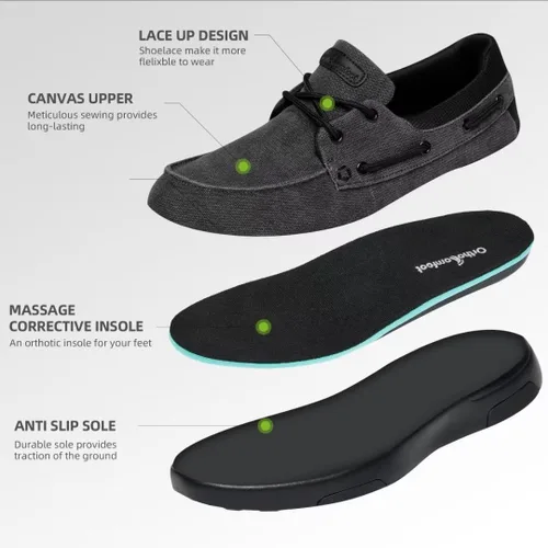 Vista 5 de OrthoComfoot Mocasines ortopédicos sin cordones para hombre mocasines casuales de lona para fascitis plantar con soporte de arco, cómodos zapatos