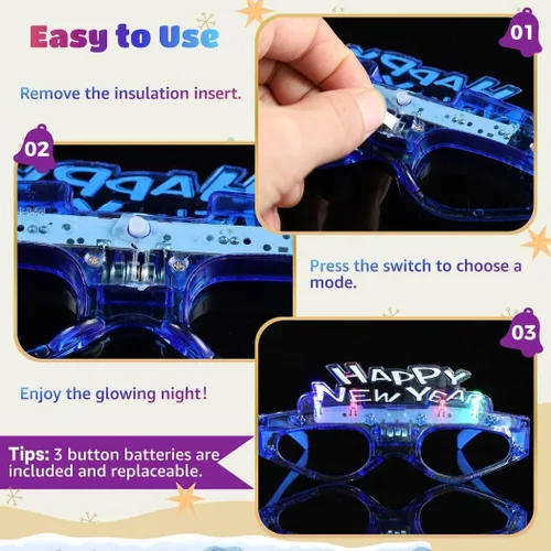 Vista 6 de B bangcool Gafas LED 2024 con luz LED 2024 para decoración de fiesta de Año Nuevo