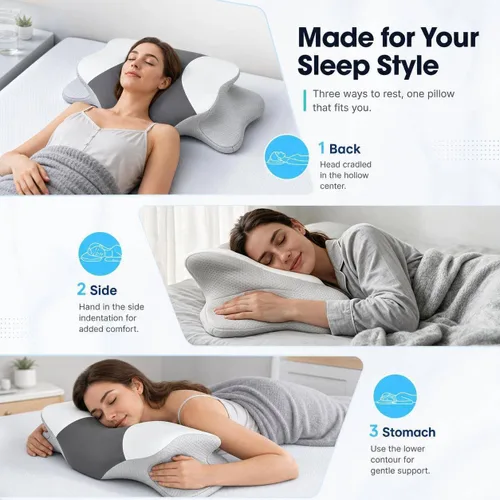 Vista 3 de Almohada cervical para el cuello, suave almohada de espuma viscoelástica de doble altura con funda de enfriamiento transpirable, almohada ergonómica