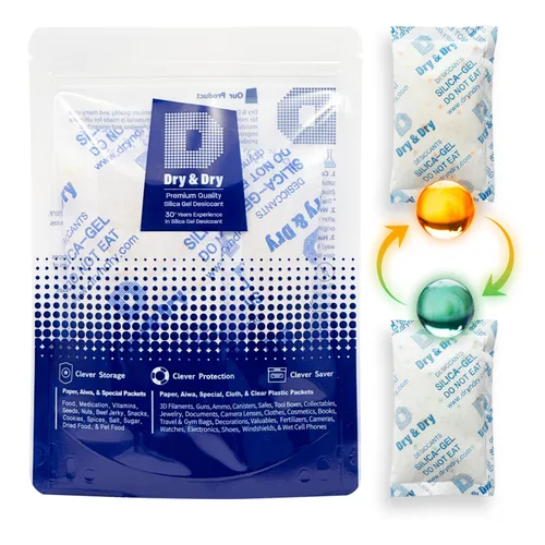 Vista 31 de Dry & Dry - Paquetes de gel de sílice naranja indicador de 1 gramo, deshumidificadores desecantes, paquetes de gel de sílice seguros para alimentos
