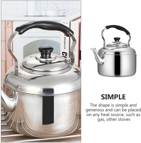 Vista 7 de HEMOTON Hervidor de té para el hogar, tetera silbante, tetera de acero inoxidable, tetera clásica, hervidor de agua con mango frío para estufa, 4 L