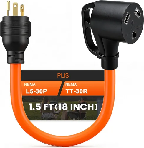 Vista 9 de PLIS Adaptador de corriente RV de 30 A a 30 A, conector de bloqueo giratorio TT-30P, enchufe macho L5-30R, receptáculo hembra para generador