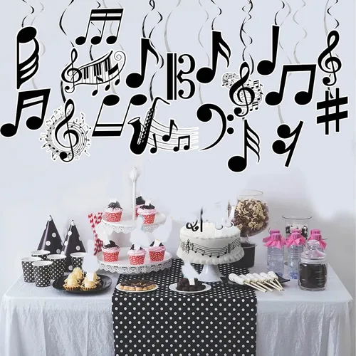 Vista 7 de Notas musicales colgantes espirales musicales para fiesta de cumpleaños, decoración de notas musicales, piano, música, fiesta, espiral, recortado