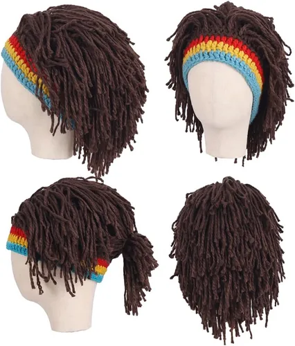 Vista 3 de Sombrero de punto con pelo para hombre, divertido gorro de invierno hecho a mano con rastas