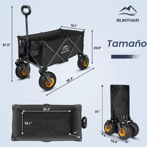 Vista 6 de Vagón de playa con ruedas grandes para arena, vagón plegable resistente de alta capacidad con neumáticos de balón neumático todo terreno de 9