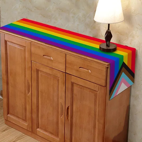 Vista 3 de Nepnuser Camino de mesa rústico arcoíris para el mes del orgullo de junio, decoración de fiesta LGBTQ+, de lino, granja, hogar, comedor, cocina