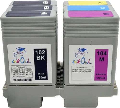 Vista 2 de InkOwl Cartucho de tinta de repuesto compatible para impresoras Canon PFI-102/104 (4.4 fl oz, 6 unidades) - iPF650, iPF655, iPF750, iPF755, iPF760