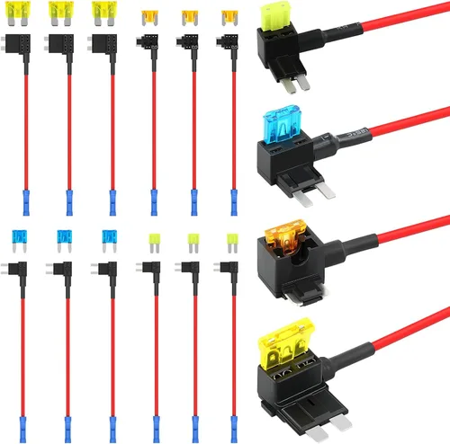 Vista 8 de Zhushan Juego de 6 portafusibles en línea 12V a prueba de agua – Portafusibles de cuchilla ATO/ATC de 12AWG con cubierta – Juego de fusibles