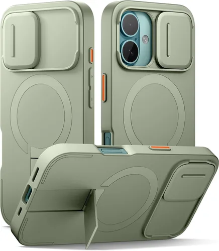 Vista 33 de SURITCH Funda para iPhone 12/12 Pro con cubierta magnética para cámara deslizante y soporte ajustable, compatible con MagSafe, funda protectora Negro