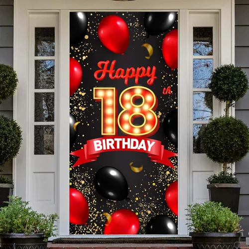 Vista 11 de Cartel de feliz cumpleaños número 15 rojo y negro, globos de fondo para decoración temática para niñas y mujeres, princesas de 15 años, suministros
