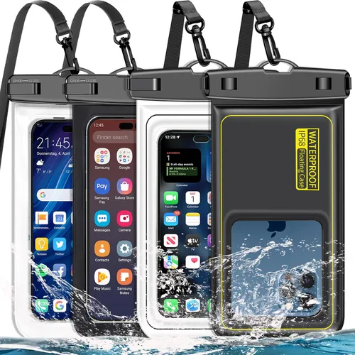 Vista 12 de Bolsa impermeable para teléfono, paquete de 2 fundas impermeables para teléfono blanco y negro, bolsa seca para teléfono celular, nivel