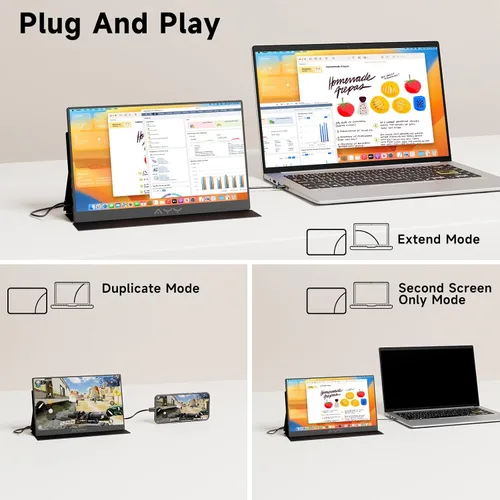 Vista 4 de memzuoix Monitor portátil de 15 pulgadas FHD 1080P 100% sRGB HDR IPS USB-C y HDMI para juegos/Mac/PS5 Pantalla de viaje de 1.4 libras con Negro