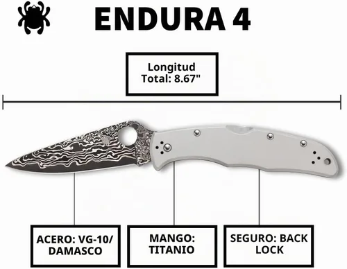 Vista 5 de Spyderco Endura4 FRN Cuchillo ligero de bordes llanos para terreno plano, Plateado