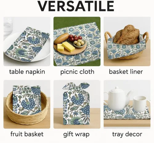 Vista 4 de Ridhi - Servilletas de 100 % algodón con estampado de espárragos verdes de 18 x 18 pulgadas (juego de 4) servilletas de cocina reutilizables