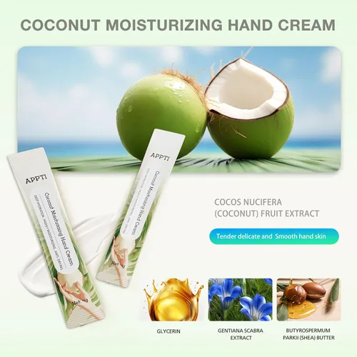 Vista 7 de Crema hidratante para manos, alivia y repara la loción de manos, crema de manos tamaño viaje, fragancia de coco, paquete de 20