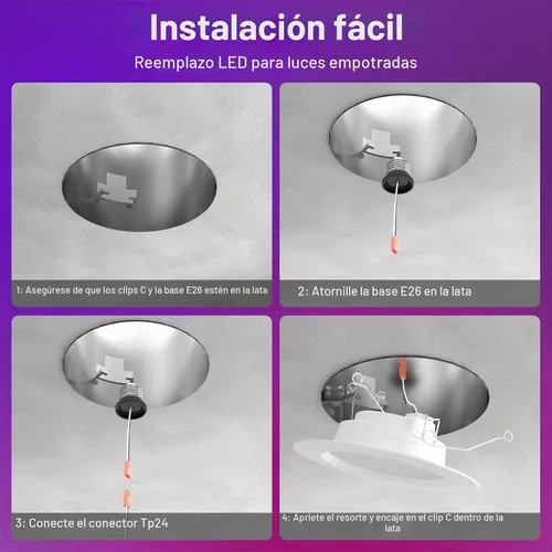 Vista 5 de Iluminación empotrable inteligente, 5/6 pulgadas, compatible con Alexa, Downlight LED inteligente, 13 W 1050 LM, luces inteligentes multicolor
