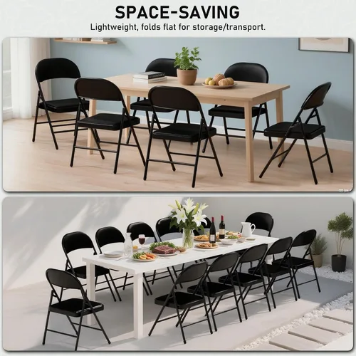Vista 7 de SEALAMB Paquete de 10 sillas plegables negras con asientos acolchados y cojín, sillas plegables de metal duradero para bodas y fiestas, sillas