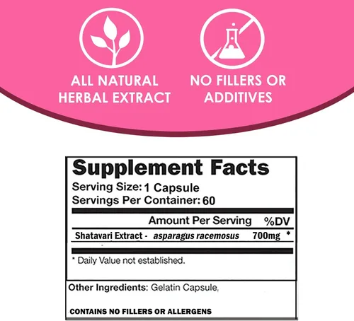 Vista 5 de VH Nutrition SHATAVARI 700 mg de extracto de espárragos racemosos Vitalidad femenina* y rejuvenecimiento* Equilibrio de estrógeno natural*