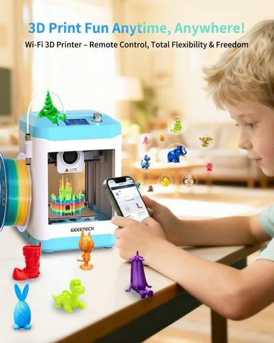 Vista 2 de Impresora 3D Mini Completamente Montada para Niños y Principiantes con WiFi - Kit de Inicio Completo con Impresora 3D de Nivelación Automática, 1