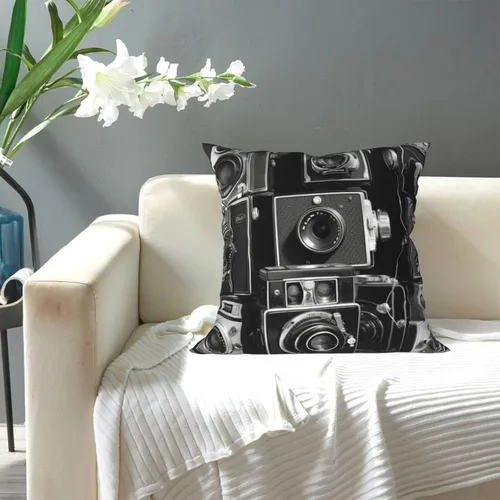 Vista 7 de Decorative Throw Pillow Covers 12"x12" Retro Cool Camera Collection Cushion Cases Square Modern Farmhouse Pillow Cases Soft Cozy Cushion Covers for
