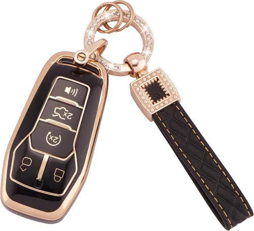 Vista 15 de EKALA Funda para llave Ford con cordón de cuero, funda de llavero de TPU suave para Ford F150 F250 F350 Escape Explorer Expedition Ranger, Lincoln