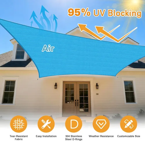 Vista 2 de Artpuch 4'X4' Mixed Turquoise Rectangle Heavy Duty UV Protection Beach Shade Canopy Wind Sail,Tear and Rust Resistant Patio sail Shade for Yard Deck