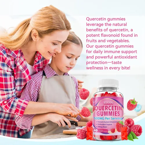 Vista 7 de Gomitas de quercetina de 500 mg para niños y adultos, suplementos de quercetina orgánica con bromelina, zinc, vitamina C y D3, antioxidante y salud