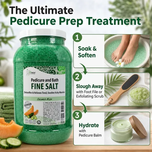 Vista 6 de SPA REDI - Remedio de Inmersión para Pies y Sal Fina de Baño de Pepino y Melón, 3.79 L - Hecho con Sales del Mar Muerto, Aceite de Argán, Aceite
