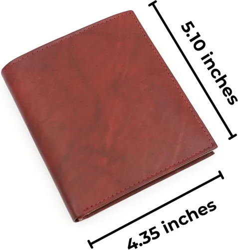 Vista 3 de ag wallets Billetera bifold europea de piel auténtica RFID para hombre, 2 ventanas de identificación, Borgoña
