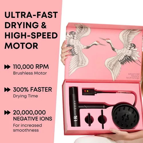 Vista 7 de UR AeroBlast - Secador de pelo plegable profesional Secador iónico de alta velocidad Motor sin escobillas de 110,000 RPM Secado rápido