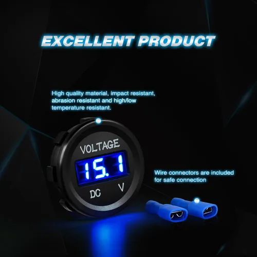 Vista 5 de Nilight Panel de voltímetro de pantalla digital LED DC12V Panel redondo digital impermeable VoltVolt Tester Gauge para barco, vehículo marino
