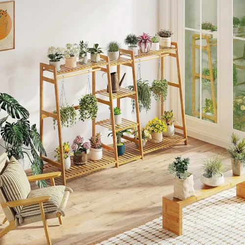 Vista 5 de BAMBOOHOMIE Perchero de ropa para niños con estantes, perchero de ropa de bambú para niños, niños y bebés, perchero de almacenamiento para vestirse