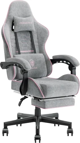 Vista 19 de Dowinx Silla de juegos de tela con cojín de resorte de bolsillo, silla de juegos de masaje con reposacabezas, silla ergonómica para computadora