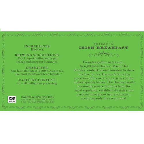 Vista 3 de Harney & Sons Té de desayuno irlandés, 50 bolsitas de té, con cafeína, té Assam intenso y sabroso