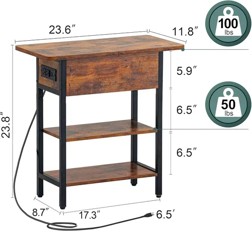 Vista 3 de Yoobure - Mesa auxiliar con estación de carga; mesa auxiliar con tapa abatible, puertos USB y tomas de corriente; mesa de sofá, cama, sala de estar