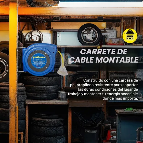 Vista 4 de Carrete de extensión Goodyear resistente, 40 pies, 12AWG/3C SJTOW, triple con conector con luz LED
