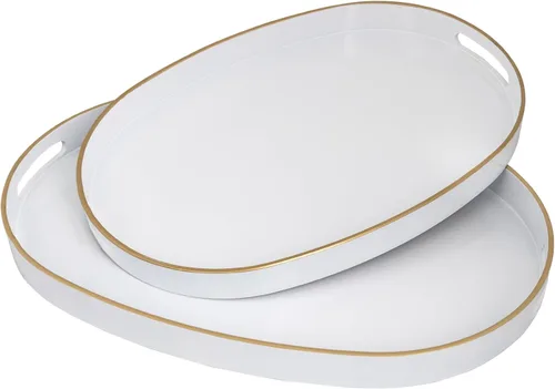 Vista 24 de MAONAME Juego de 2 bandejas decorativas rosadas, bandeja ovalada con asas