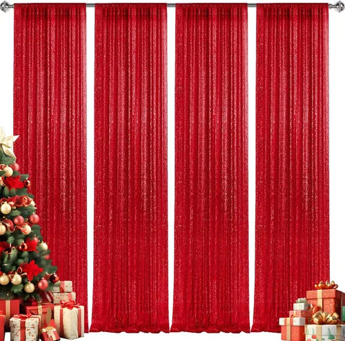 Vista 21 de 2 paneles de cortinas de fondo de lentejuelas verdes de 8 pies, cortinas de fondo de fotografía con purpurina para decoración de Navidad, boda