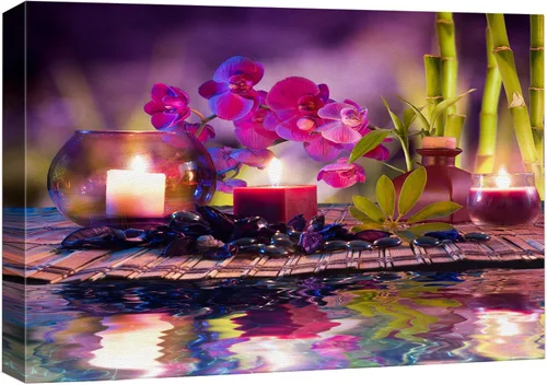 Vista 6 de wall26 Lienzo Impreso Arte de Pared Meditación Yoga Masaje Piedras Flores de Orquídea Rosa Naturaleza Vida Silvestre Fotografía Realismo Paisaje