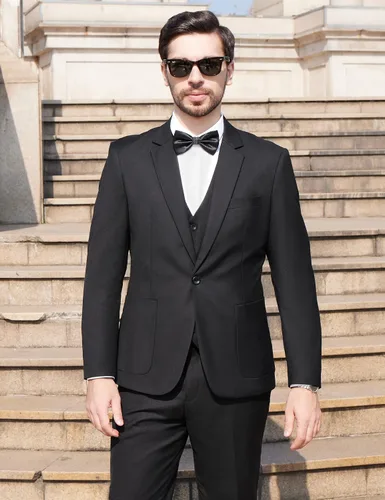 Vista 9 de MAGE MALE Men's 3 Pieces Black Suit Elegant Solid One Button Slim Fit Single Breasted Party Blazer Vest Pants Set