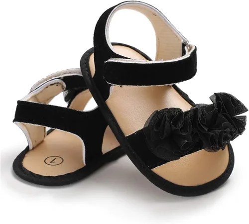Vista 4 de COSANKIM Sandalias de verano para bebés y niñas con suela suave de flores, zapatos de vestir para cuna, recién nacidos, para recién nacidos